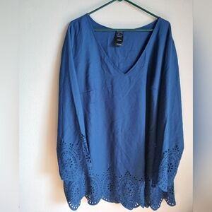 Women's Blue Catalina  Swim Cover Up Size 22/24W Tunic Cutout Hem & Sleeve